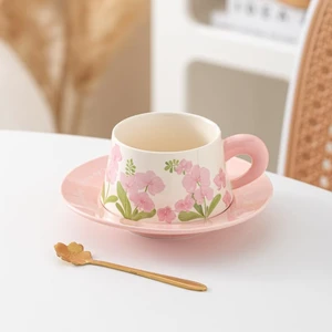 Flower Coffee Cup Saucer Set High Value Ceramic Mug Original Watercolor Fashion Ceramic Coffee Cup Saucer (pink) Flower Coffee Cup Saucer Set High Value Ceramic Mug Original Watercolor Fashion Ceramic Coffee Cup Saucer (pink)