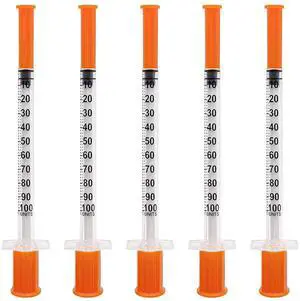 U-100 1mL Syringe with 30G 1/2 inch Needles Individual Package Pack of 100 0.5mL 31Ga 6mm U-100 1mL Syringe with 30G 1/2 inch Needles Individual Package Pack of 100 0.5mL 31Ga 6mm