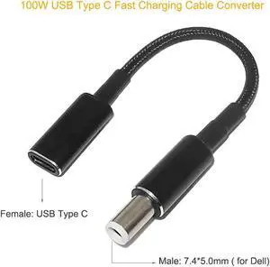100W USB-C Type C Female to 7.4mm 5.0mm DC Tip PD converter cable for Dell 7.4*5.0mm Laptops 100W USB-C Type C Female to 7.4mm 5.0mm DC Tip PD converter cable for Dell 7.4*5.0mm Laptops