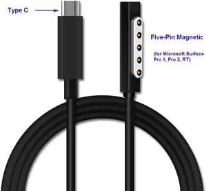 Lirealar USB-C Type-C to Surface 5 Pin Magnetic Cable for Microsoft Surface Pro 1 2 Surface RT 2 Lirealar USB-C Type-C to Surface 5 Pin Magnetic Cable for Microsoft Surface Pro 1 2 Surface RT 2