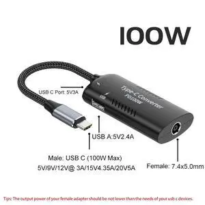 For Dell HP 7.4x5.0mm to USB Type C Charger Converter 100W Type C PD Fast Charging Cable Adapter for Macbook Lenovo Samsung Laptop For Dell HP 7.4x5.0mm to USB Type C Charger Converter 100W Type C PD Fast Charging Cable Adapter for Macbook Lenovo Samsung Laptop