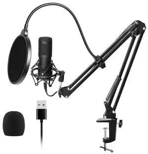 USB Streaming Podcast PC Microphone professional 192KHz/24Bit Studio Cardioid Condenser Mic Kit with sound card Boom Arm Shock Mount Pop Filter for Skype YouTuber Karaoke Gaming Recording USB Streaming Podcast PC Microphone professional 192KHz/24Bit Studio Cardioid Condenser Mic Kit with sound card Boom Arm Shock Mount Pop Filter for Skype YouTuber Karaoke Gaming Recording