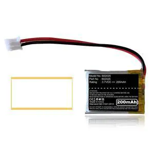 200mAh 3.7V 602025 Battery with 2 Wires JST PH2.0mm Connector 602025 High Temperature Resistant Battery for Charging Case Wireless Earphone LED light and Wireless Device NiMH 200mAh 3.7V 602025 Battery with 2 Wires JST PH2.0mm Connector 602025 High Temperature Resistant Battery for Charging Case Wireless Earphone LED light and Wireless Device NiMH