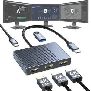 USB C to 3 HDMI Adapter with PD 100W/USB3.0, 4K@60Hz 3 Way HDMI Splitter Extended Display for 3 Monitors, Triple Monitor Docking Station for Dell/HP/Mac Laptop, SST/MST USBC Hub for Multiple Monitors USB C to 3 HDMI Adapter with PD 100W/USB3.0, 4K@60Hz 3 Way HDMI Splitter Extended Display for 3 Monitors, Triple Monitor Docking Station for Dell/HP/Mac Laptop, SST/MST USBC Hub for Multiple Monitors