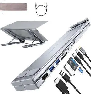 Laptop Stand with Docking Station, 8 in 1 USB C Hub HDMI Portable Laptop Stand for Desk with USB Ports, Multiport USBC Dock Stands Foldable Adjustable Computer Riser Holder Dongle for MacBook Laptop Stand with Docking Station, 8 in 1 USB C Hub HDMI Portable Laptop Stand for Desk with USB Ports, Multiport USBC Dock Stands Foldable Adjustable Computer Riser Holder Dongle for MacBook