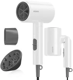Blow Dryer with Diffuser, 1875W Fast-Drying, Foldable, Ionic Turbo Hair Dryer with Diffuser & Concentrator Nozzle, Compact, 3 Heat & 2 Speed Settings, for Home Salon, White Blow Dryer with Diffuser, 1875W Fast-Drying, Foldable, Ionic Turbo Hair Dryer with Diffuser & Concentrator Nozzle, Compact, 3 Heat & 2 Speed Settings, for Home Salon, White