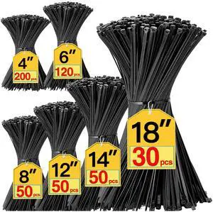Black Zip Ties Assorted Sizes 4+6+8+12+14+18 inch, 500 Pack Cable Ties, UV-Resistant Zipties, Multi-Purpose for Home, Office, Garage & Cable Management, SiKuLin Black Zip Ties Assorted Sizes 4+6+8+12+14+18 inch, 500 Pack Cable Ties, UV-Resistant Zipties, Multi-Purpose for Home, Office, Garage & Cable Management, SiKuLin