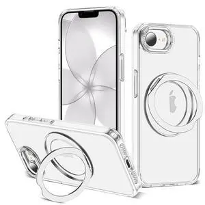 for iPhone 16e Case & iPhone 17e Case with 360° Rotatable Magnetic Ring Stand Compatible with Mag-Safe Military Protection Shockproof Transparent Phone Cases, Clear for iPhone 16e Case & iPhone 17e Case with 360° Rotatable Magnetic Ring Stand Compatible with Mag-Safe Military Protection Shockproof Transparent Phone Cases, Clear