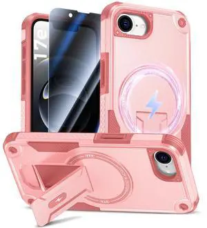 for iPhone 17e/16e Case with Privacy Tempered Glass Screen Protector, Compatible with MagSafe, Invisible Kickstand, Shockproof Phone Cover for Apple iPhone 17 e 16 e Pink for iPhone 17e/16e Case with Privacy Tempered Glass Screen Protector, Compatible with MagSafe, Invisible Kickstand, Shockproof Phone Cover for Apple iPhone 17 e 16 e Pink