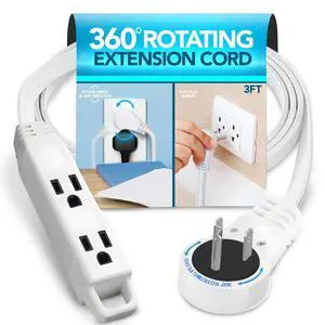 3 Ft Extension Cord 360° Rotating Flat Plug, 16 AWG, Slim White Power Cable for Tight Spaces, ETL Certified for Indoor & Office Use 3 Ft Extension Cord 360° Rotating Flat Plug, 16 AWG, Slim White Power Cable for Tight Spaces, ETL Certified for Indoor & Office Use