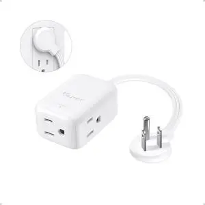 Flat Extension Cord with 3 Outlets, 1.5ft Short Extension Cord, 900J Surge Protector, ETL Listed, 13A/1625W, Right Angle Flat Flexible Wall Plug, Ideal for Kitchen Bathroom Tight Spaces, White Flat Extension Cord with 3 Outlets, 1.5ft Short Extension Cord, 900J Surge Protector, ETL Listed, 13A/1625W, Right Angle Flat Flexible Wall Plug, Ideal for Kitchen Bathroom Tight Spaces, White