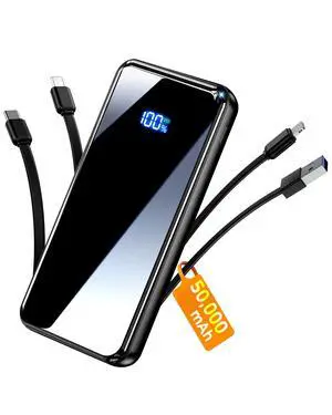 Portable Charger,50000mAh Power Bank Built-in Cable, 22.5W PD USB C In & Out Fast Charging, External Battery Pack with 6 Output & 2 Input, Travel Camping Essential for iPhone 17/16/15/14/13/12(Onyx) Portable Charger,50000mAh Power Bank Built-in Cable, 22.5W PD USB C In & Out Fast Charging, External Battery Pack with 6 Output & 2 Input, Travel Camping Essential for iPhone 17/16/15/14/13/12(Onyx)
