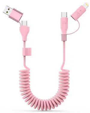 Car Carplay Cable, Coiled USB C and Lightning Cable 2-in-1, 60W 3A USB-C to Lightning Cable Type C to USBC Fast Charging Cord for Cell Phones/Tablets, Support iPhone CarPlay & Android Auto, 4FT/Pink Car Carplay Cable, Coiled USB C and Lightning Cable 2-in-1, 60W 3A USB-C to Lightning Cable Type C to USBC Fast Charging Cord for Cell Phones/Tablets, Support iPhone CarPlay & Android Auto, 4FT/Pink