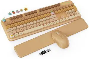 Wireless Keyboard and Mouse Combo, Typewriter Keyboard with Detachable Wrist Rest, Full-Size Retro Round Keycaps, Smart-Sleep, 2.4GHz Stable Connection for Mac/Windows/PC, Trueque (Ombre Latte Beige) Wireless Keyboard and Mouse Combo, Typewriter Keyboard with Detachable Wrist Rest, Full-Size Retro Round Keycaps, Smart-Sleep, 2.4GHz Stable Connection for Mac/Windows/PC, Trueque (Ombre Latte Beige)