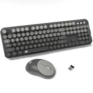 Wireless Keyboard and Mouse Combo - 2.4G Full-Sized Cute Colorful Mouse and Keyboard with 104 Round Keys Retro Typewriter Keyboards for Laptop/Windows/PC - Grey Gradient Wireless Keyboard and Mouse Combo - 2.4G Full-Sized Cute Colorful Mouse and Keyboard with 104 Round Keys Retro Typewriter Keyboards for Laptop/Windows/PC - Grey Gradient
