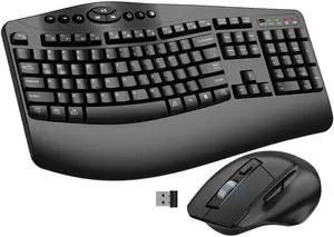 Ergonomic Wireless Keyboard and Mouse Combo, 2.4GHz Full Size Wave Keys Computer Keyboard with Wrist Rest for Natural Typing, Silent 6 Button USB Mouse for Laptop PC Windows Mac Ergonomic Wireless Keyboard and Mouse Combo, 2.4GHz Full Size Wave Keys Computer Keyboard with Wrist Rest for Natural Typing, Silent 6 Button USB Mouse for Laptop PC Windows Mac