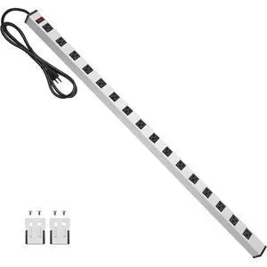 Long Metal 16 Outlet Power Strip, Wide Spaced Garage Industrial Heavy Duty Power Strip with 15 FT Cord 15A, 125V, 1875W-Silver Long Metal 16 Outlet Power Strip, Wide Spaced Garage Industrial Heavy Duty Power Strip with 15 FT Cord 15A, 125V, 1875W-Silver
