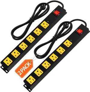Heavy Duty 6 Outlet Metal Long Power Strip, 2700J Surge Protector with 15A Circuit Breaker, 6FT Extension Cord, Wall Mount for Garage, Workshop & Industrial Use, Wide Spaced (2 Pack 6ft) Heavy Duty 6 Outlet Metal Long Power Strip, 2700J Surge Protector with 15A Circuit Breaker, 6FT Extension Cord, Wall Mount for Garage, Workshop & Industrial Use, Wide Spaced (2 Pack 6ft)