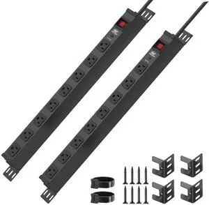 Mountable Long Power Strip, 2100 Joules Heavy Duty Surge Protector Power Strip, Slim Metal Power Bar with 6ft 14AWG Cord, 8-Outlet, ETL Listed, for Wall Mount, Under Desk, Garage, Workshop Black-2PK Mountable Long Power Strip, 2100 Joules Heavy Duty Surge Protector Power Strip, Slim Metal Power Bar with 6ft 14AWG Cord, 8-Outlet, ETL Listed, for Wall Mount, Under Desk, Garage, Workshop Black-2PK