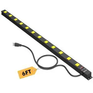 12 Outlet Long Power Strip with 6FT Power Cord, Industrial Heavy Duty for Work Bench Shop Garage, 2100 Joules Surge Protector, Wide Spaced Outlet Power Bar, ETL Certified, Black 12 Outlet Long Power Strip with 6FT Power Cord, Industrial Heavy Duty for Work Bench Shop Garage, 2100 Joules Surge Protector, Wide Spaced Outlet Power Bar, ETL Certified, Black