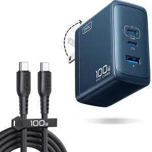 USB C Charger Block, 100W GaN Fast Charging, 3-Port Compact Foldable Travel Charger with Type C Cable, Power Adapter for Mac Book Air Pro 15 14, iPhone 17 16 Pro Max Samsung S26 S24, Switch 2 USB C Charger Block, 100W GaN Fast Charging, 3-Port Compact Foldable Travel Charger with Type C Cable, Power Adapter for Mac Book Air Pro 15 14, iPhone 17 16 Pro Max Samsung S26 S24, Switch 2