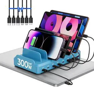 300W Charging Station for Multiple Devices, 8 Port Multi USB C Fast Charger Station Dock for MacBook iPhone 16/15/14/13/12 Samsung Pixel Series iPad, Blue (6 Mixed Short Cables Included) 300W Charging Station for Multiple Devices, 8 Port Multi USB C Fast Charger Station Dock for MacBook iPhone 16/15/14/13/12 Samsung Pixel Series iPad, Blue (6 Mixed Short Cables Included)