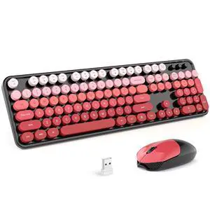 Wireless Keyboard and Mouse Combo, Full Size 2.4G Plug and Play Typewriter Retro Round Computer Keyboard and Mouse Set for Windows, Computer, Desktop, PC, Notebook - (Black Red Gradient) Wireless Keyboard and Mouse Combo, Full Size 2.4G Plug and Play Typewriter Retro Round Computer Keyboard and Mouse Set for Windows, Computer, Desktop, PC, Notebook - (Black Red Gradient)
