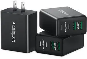 3-Pack USB C Wall Charger Block, 40W Fast USB C Charging Block, 4-Port Dual PD Power Adapter+QC Wall Plug Cube Multiple Type C Charger Block for iPhone 16 15 14 13 12 11 Pro Max, Samsung, iPad 3-Pack USB C Wall Charger Block, 40W Fast USB C Charging Block, 4-Port Dual PD Power Adapter+QC Wall Plug Cube Multiple Type C Charger Block for iPhone 16 15 14 13 12 11 Pro Max, Samsung, iPad