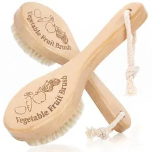 Vegetable Brush Set of 2, Natural Wooden Potato Scrubber for Cleaning Potatoes, Carrots, Fruits & Mushrooms, Durable Cleaning Brush with Hanging Rope for Kitchen Vegetable Brush Set of 2, Natural Wooden Potato Scrubber for Cleaning Potatoes, Carrots, Fruits & Mushrooms, Durable Cleaning Brush with Hanging Rope for Kitchen