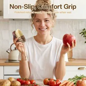 Vegetable and Fruit Cleaning Brush Scrubber Beechwood Handle Fruits Veggie Wash Brushes Potato Carrot Cucumber Mushrooms Washing Cleaner(Beige Brown, 2) Vegetable and Fruit Cleaning Brush Scrubber Beechwood Handle Fruits Veggie Wash Brushes Potato Carrot Cucumber Mushrooms Washing Cleaner(Beige Brown, 2)