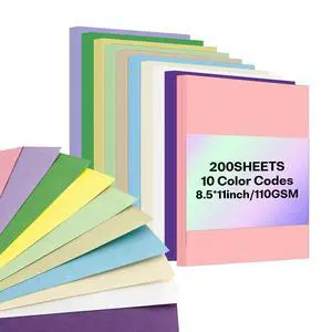 8.5 x 11 Colored Printer Paper, 200 Sheets 10 Assorted Colors Copy Paper, Letter Size for Origami, Crafts, DIY & School Office Supplies,110GSM(Clorful) 8.5 x 11 Colored Printer Paper, 200 Sheets 10 Assorted Colors Copy Paper, Letter Size for Origami, Crafts, DIY & School Office Supplies,110GSM(Clorful)