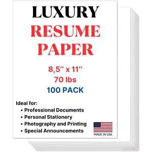 70lb Luxury Resume Paper, Bright White 8.5" x 11" Business Paper | 100 Sheets, Perfect for for Resumes, Letterhead, Invitations, and Professional Documents 70lb Luxury Resume Paper, Bright White 8.5" x 11" Business Paper | 100 Sheets, Perfect for for Resumes, Letterhead, Invitations, and Professional Documents