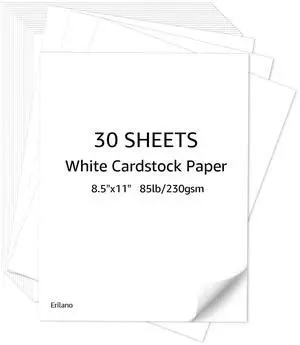 White Cardstock Paper 30 Sheets, 8.5x11 inch Heavy Weight 85lb/230gsm Premium Card Stock for Printing, DIY Crafts, Scrapbooking, Invitations, Greeting Cards White Cardstock Paper 30 Sheets, 8.5x11 inch Heavy Weight 85lb/230gsm Premium Card Stock for Printing, DIY Crafts, Scrapbooking, Invitations, Greeting Cards