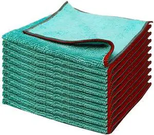 Microfiber Cleaning Cloth 5 Pack, 15" x 15" Microfiber Towels for Cars, Lint Free Cloth for House, Kitchen and Window, Green Microfiber Cleaning Cloth 5 Pack, 15" x 15" Microfiber Towels for Cars, Lint Free Cloth for House, Kitchen and Window, Green