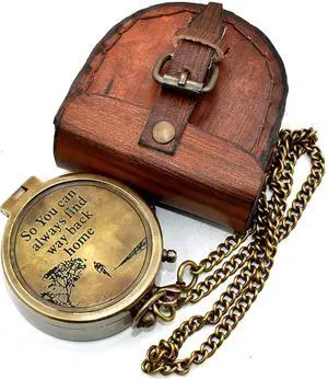 Military Compass for Hiking and Survival- Waterproof Brass Nautical Pocket Compass with Leather Carry Case & Chain for Camping Hunting Climbing Exploring Geology Outdoor Activities Military Compass for Hiking and Survival- Waterproof Brass Nautical Pocket Compass with Leather Carry Case & Chain for Camping Hunting Climbing Exploring Geology Outdoor Activities