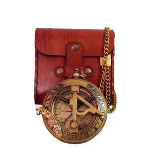 Brass Sundial Compass with Leather Case - 3 Inch Vintage Nautical Navigation Tool for Hiking, Camping, Outdoor Adventures - Unique Gift for Men, Explorers & Collectors Brass Sundial Compass with Leather Case - 3 Inch Vintage Nautical Navigation Tool for Hiking, Camping, Outdoor Adventures - Unique Gift for Men, Explorers & Collectors