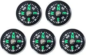 5 Pack Mini Pocket Compass 25mm Survival Button Compass for Hiking, Camping, Boating & Outdoor Activities, Small Backpacking Navigation Tool for Paracord, Watch Band & Teens Adventure Gear 5 Pack Mini Pocket Compass 25mm Survival Button Compass for Hiking, Camping, Boating & Outdoor Activities, Small Backpacking Navigation Tool for Paracord, Watch Band & Teens Adventure Gear