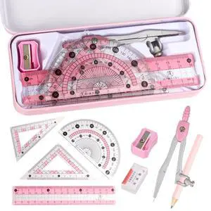 Compass Geometry Tool Protractor and Compass Set with Metal Box Drawing Compass with Rulers Math Compass Kit for Class Supplies and School 8 Piece Compass Geometry Tool Protractor and Compass Set with Metal Box Drawing Compass with Rulers Math Compass Kit for Class Supplies and School 8 Piece