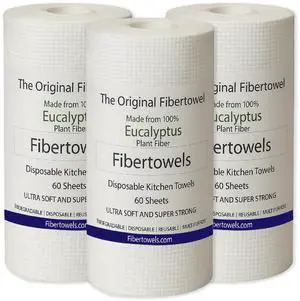 3 Pack Fibertowels Disposable Kitchen Towels Rolls XL 12" x 10", Ultrasoft & Super Strong, Eucalyptus Plant-Based Highly Absorbent Kitchen & Bathroom Cleaning Sheets 180ct 3 Pack Fibertowels Disposable Kitchen Towels Rolls XL 12" x 10", Ultrasoft & Super Strong, Eucalyptus Plant-Based Highly Absorbent Kitchen & Bathroom Cleaning Sheets 180ct