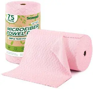 Microfiber Cleaning Cloths Roll, 75 Pack Tear Away Microfiber Towels Roll, 12" x 12" Lint Free Rags, Reusable Cleaning Cloths, Washable, Scratch Free,Ultra Absorbent Dish Rags(Pink Ripple) Microfiber Cleaning Cloths Roll, 75 Pack Tear Away Microfiber Towels Roll, 12" x 12" Lint Free Rags, Reusable Cleaning Cloths, Washable, Scratch Free,Ultra Absorbent Dish Rags(Pink Ripple)