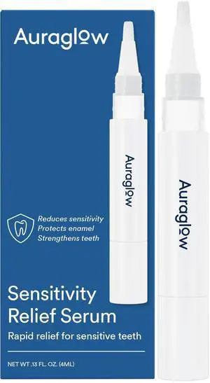Auraglow Sensitive Teeth Relief Serum Gel, Reduces Tooth Sensitivity with Potassium Nitrate and Nano Hydroxyapatite, Remineralization Gel, Strengthens Teeth & Protects Enamel, 40+ Treatments, 4ml Auraglow Sensitive Teeth Relief Serum Gel, Reduces Tooth Sensitivity with Potassium Nitrate and Nano Hydroxyapatite, Remineralization Gel, Strengthens Teeth & Protects Enamel, 40+ Treatments, 4ml