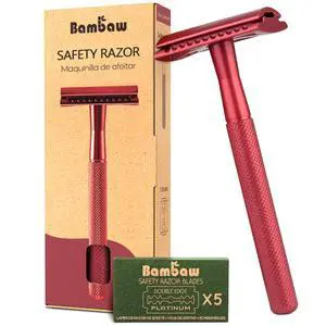 Single Blade Double Edged Safety Razor with 5 Blades, Durable Metal Razor for Men & Women, Reusable & Plastic Free Double Edge Safety Razors for Men Red Single Blade Double Edged Safety Razor with 5 Blades, Durable Metal Razor for Men & Women, Reusable & Plastic Free Double Edge Safety Razors for Men Red