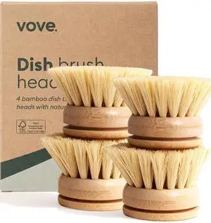 Bamboo Dish Brush Replacement Heads 4-Pack, Refill Heads with Natural Fiber Bristles for Long-Lasting Use, FSC-Certified Bamboo, Plastic-Free Zero-Waste Kitchen Refill Bamboo Dish Brush Replacement Heads 4-Pack, Refill Heads with Natural Fiber Bristles for Long-Lasting Use, FSC-Certified Bamboo, Plastic-Free Zero-Waste Kitchen Refill