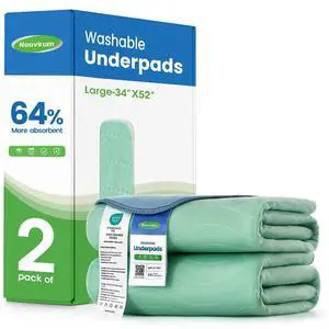 Chuck Pads Washable - 34"x52"(Pack of 2) - Reusable Bed Underpads for Adults - Chux Pads for Incontinence - Heavy Absorbency Waterproof Mattress Protector for Elderly, Bedwetting, Postpartum Chuck Pads Washable - 34"x52"(Pack of 2) - Reusable Bed Underpads for Adults - Chux Pads for Incontinence - Heavy Absorbency Waterproof Mattress Protector for Elderly, Bedwetting, Postpartum