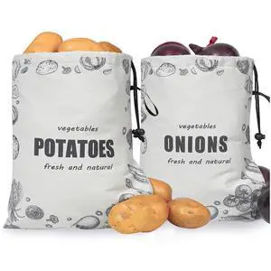Potato Onion Storage Bag, Washable Canvas Onion and Potato Storage Bag, Drawstring Garlic Onions Potatoes Keeper with Side Zipper for Pantry, Kitchen, Refrigerator (Potato Onion Bag) Potato Onion Storage Bag, Washable Canvas Onion and Potato Storage Bag, Drawstring Garlic Onions Potatoes Keeper with Side Zipper for Pantry, Kitchen, Refrigerator (Potato Onion Bag)