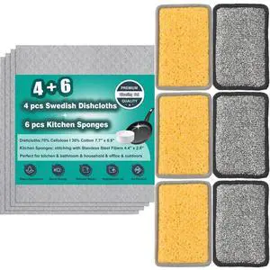 4 PCS Swedish Dishcloths + 6 PCS Dual-Sided Kitchen Sponges for All-Purpose Cleaning Kit 4 PCS Swedish Dishcloths + 6 PCS Dual-Sided Kitchen Sponges for All-Purpose Cleaning Kit