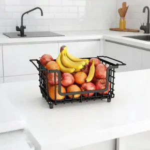 1 Pack Stackable Metal Wire Vegetable Fruit Basket for Kitchen Counter Cabinet, Pantry Organizers and Storage Basket, Food Can Snack Onion Potato Bread Storage Shelf Freezer Organizer Bins Black 1 Pack Stackable Metal Wire Vegetable Fruit Basket for Kitchen Counter Cabinet, Pantry Organizers and Storage Basket, Food Can Snack Onion Potato Bread Storage Shelf Freezer Organizer Bins Black