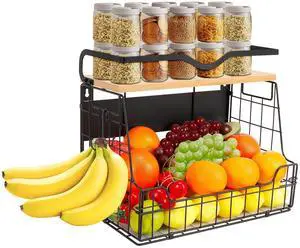 Magnetic Fridge Organizer Basket with Wood Shelf, Large Fruit Vegetable Storage Bin, Spices Snacks Condiments Rack for Kitchen Pantry, Laundry Room, Office, Magnetic or Wall Mount (Black) Magnetic Fridge Organizer Basket with Wood Shelf, Large Fruit Vegetable Storage Bin, Spices Snacks Condiments Rack for Kitchen Pantry, Laundry Room, Office, Magnetic or Wall Mount (Black)