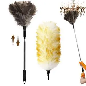 Ostrich Feather Duster with Bonus Wool Feather Duster Head - Natural Fluffy Non-Slip Handle Feathers Dusters for Cleaning Ceiling Fans, Blinds, Roof Dusting, High Surfaces (18-48 in) Ostrich Feather Duster with Bonus Wool Feather Duster Head - Natural Fluffy Non-Slip Handle Feathers Dusters for Cleaning Ceiling Fans, Blinds, Roof Dusting, High Surfaces (18-48 in)