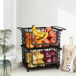 2 Pack Stackable Metal Wire Vegetable Fruit Basket for Kitchen Counter Cabinet, Pantry Organizers and Storage Basket, Food Can Snack Onion Potato Bread Storage Shelf Freezer Organizer Bins Containers 2 Pack Stackable Metal Wire Vegetable Fruit Basket for Kitchen Counter Cabinet, Pantry Organizers and Storage Basket, Food Can Snack Onion Potato Bread Storage Shelf Freezer Organizer Bins Containers